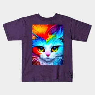 Cat in psychedelic vibrant PRIDE colors ! Kids T-Shirt